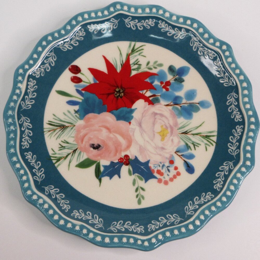 Pioneer Woman Christmas Appetizer Plates Holiday Wishful Winter 6.5" Teal New
